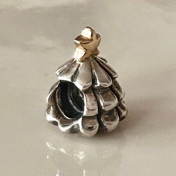 Pandora Moments Christmas Tree Charm Bead w Star Silver 925 Gold 14K Authentic - Picture 2 of 7
